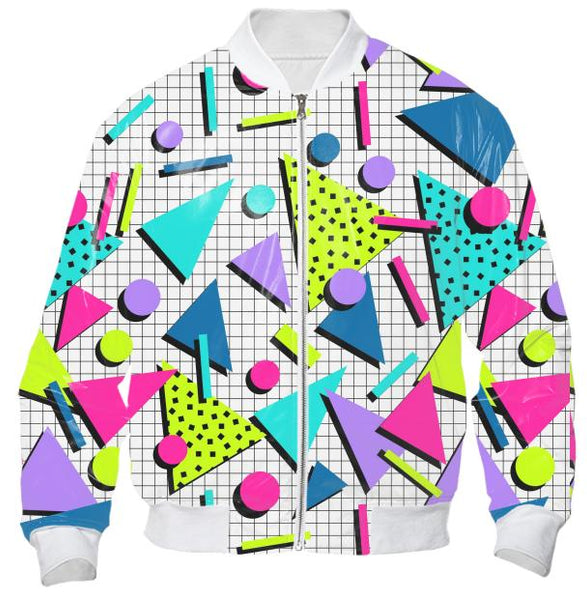 ジャケット・アウター SIMPLE PROJECT FurCollarMA-1BomberJacket 1980's Head Colorful Geometric Print Windbreaker Jacket