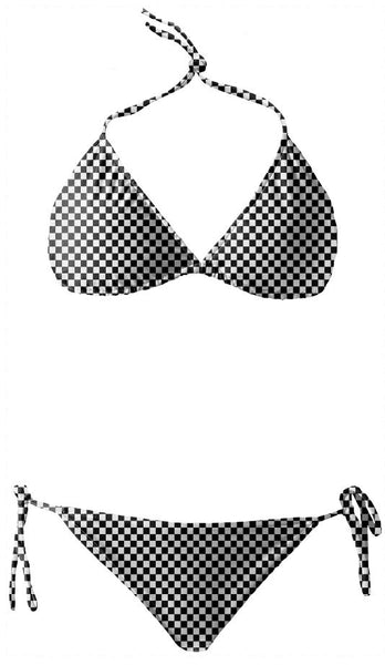 Checkered Bikini Top, Black White Checkerboard Check Sports Bathing Su –  Starcove Fashion