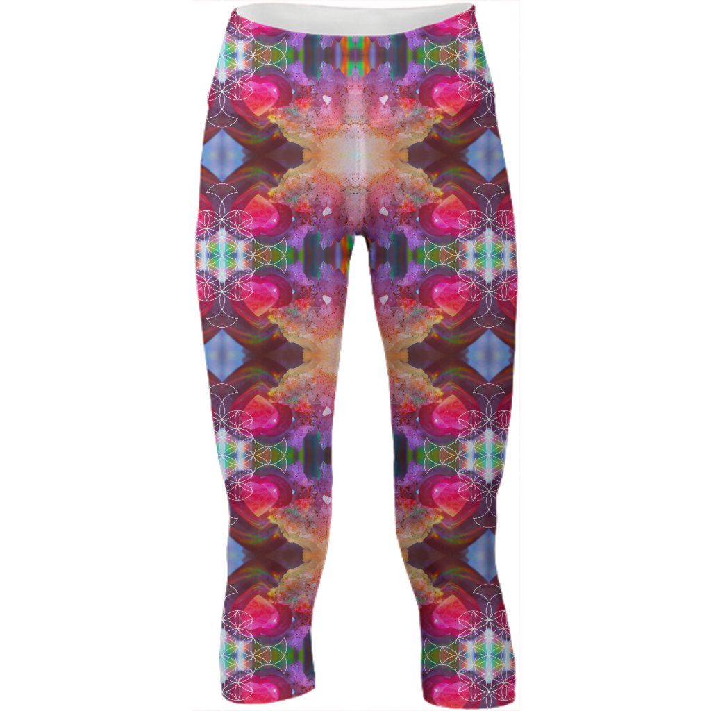 rainbow amethyst and rose quartz crystal rainbow mandala ~ yoga pants  ~ design 02