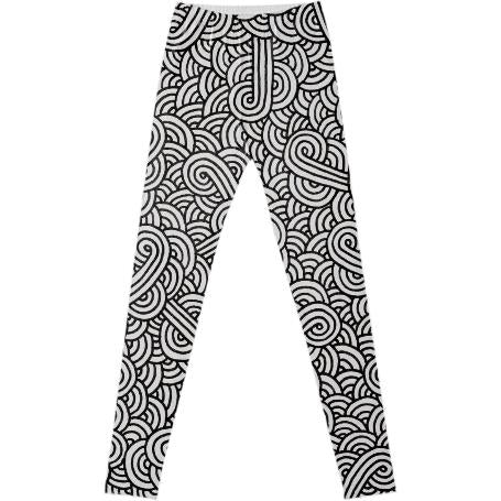 Black and white swirls doodles Fancy Leggings