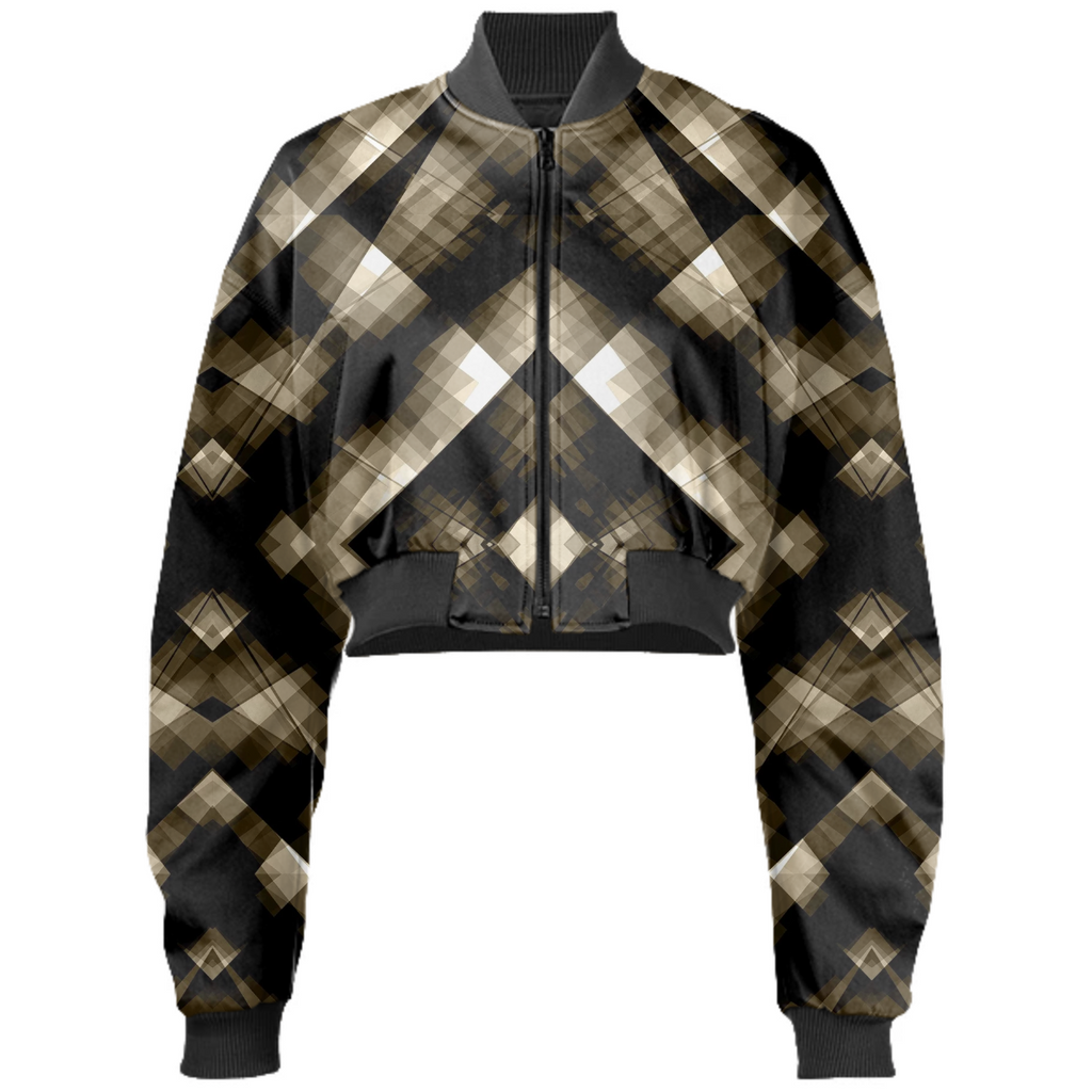 Dark and Stormy Plaid Cropped Bomber Jacket