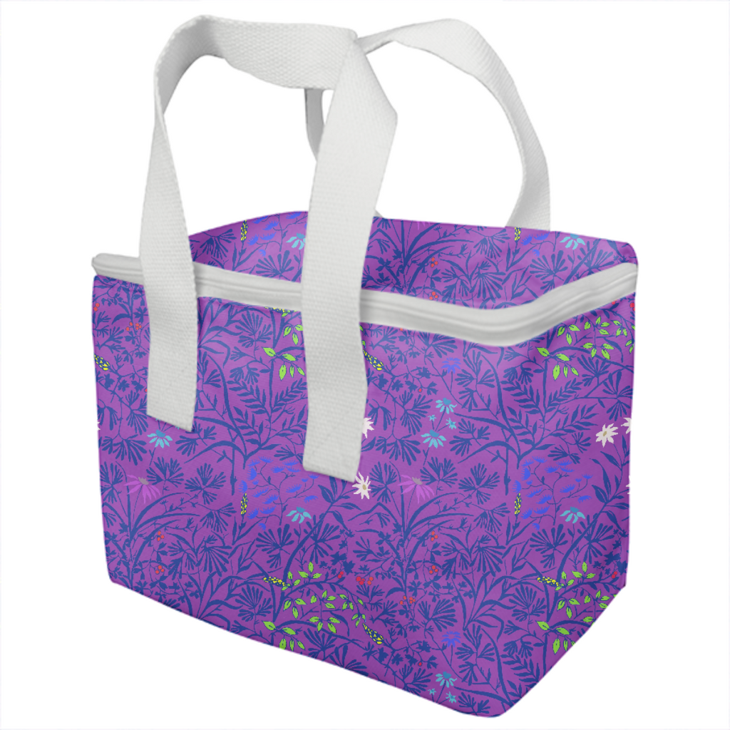 Purple happiness lunchbox with Arts & Crafts style floral pattern