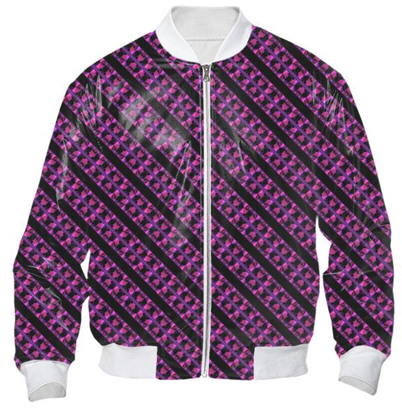 Berry Diagonal Fractal Stripe Bomber Jacket