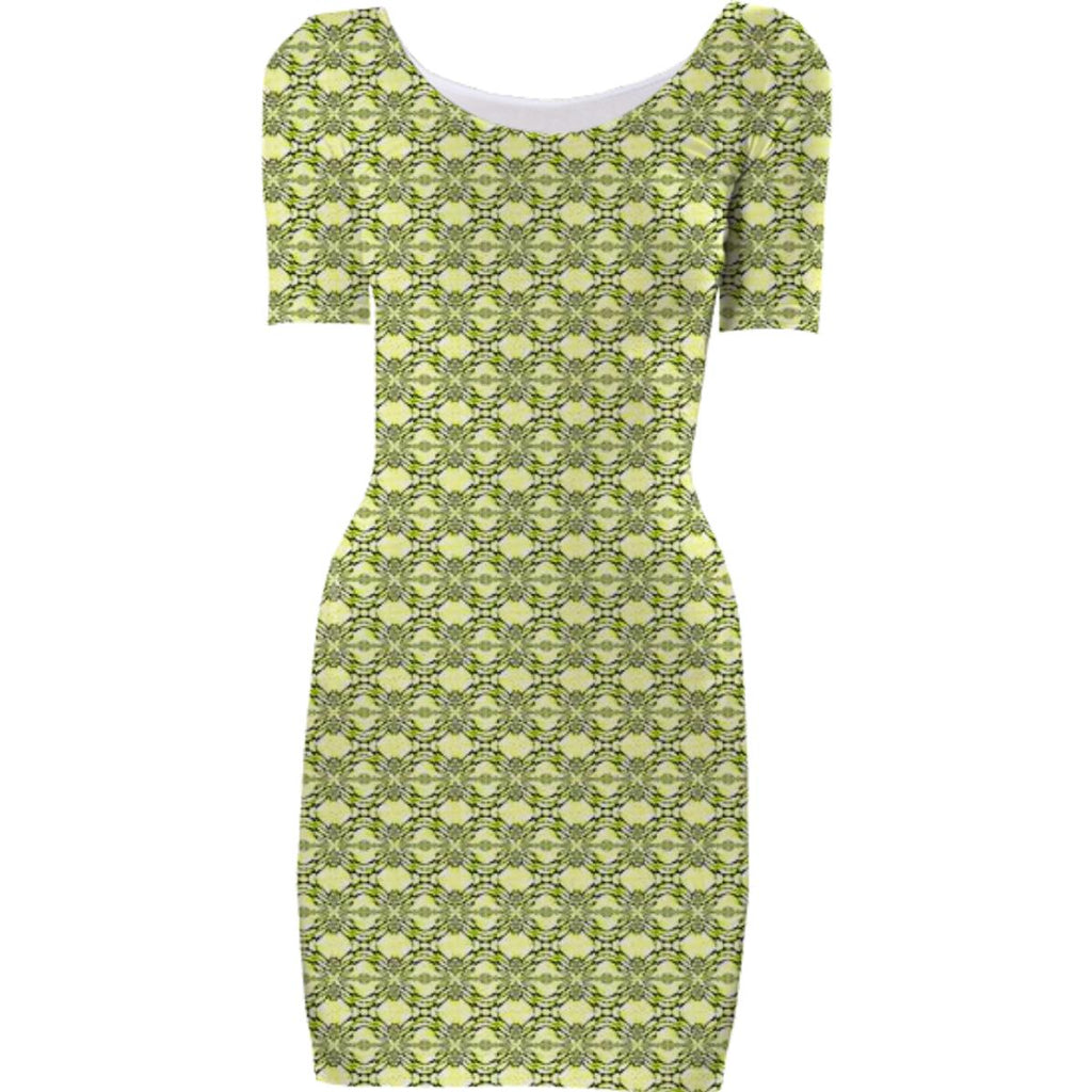 Yellow Black Pattern Bodycon Dress  PAOM