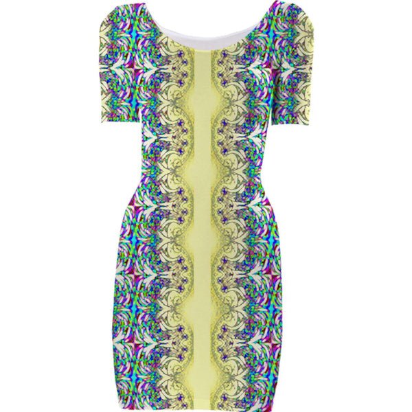Yellow Lace Blue Bodycon Dress