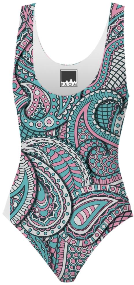 Pink and Blue Paisley pattern swimsuit