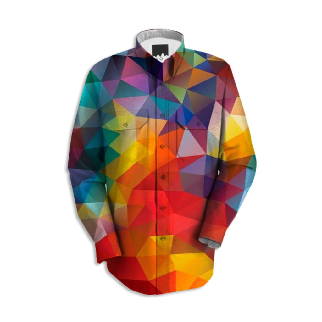 POLYGON TRIANGLES PATTERN MULTI COLOR COLORFUL RAINBOW ABSTRACT POLYART GEOMETRIC AVENUE AUTUMN ORANGE YELLOW RED SHIRT