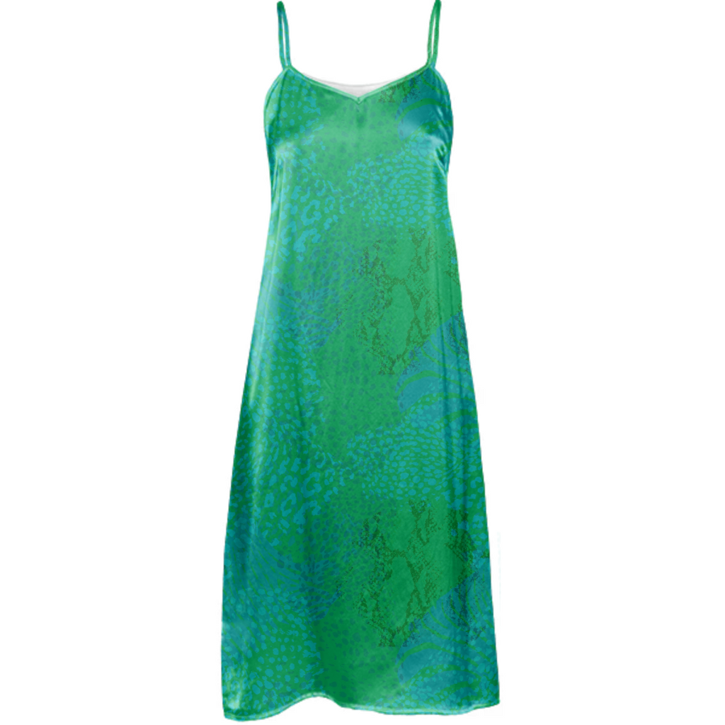 Jungle Green Animal Print Slip Dress