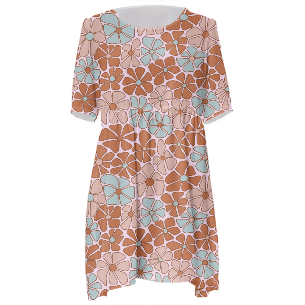 Retro Floral with Warm and Soft Blue Accents dress