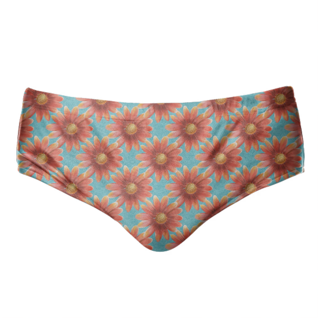 Vibrant Red Daisy Floral Texture Pattern on Aqua Background