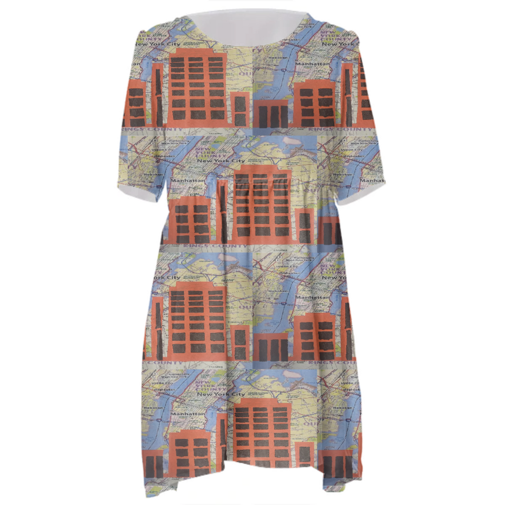 screen printed buildings on map dress