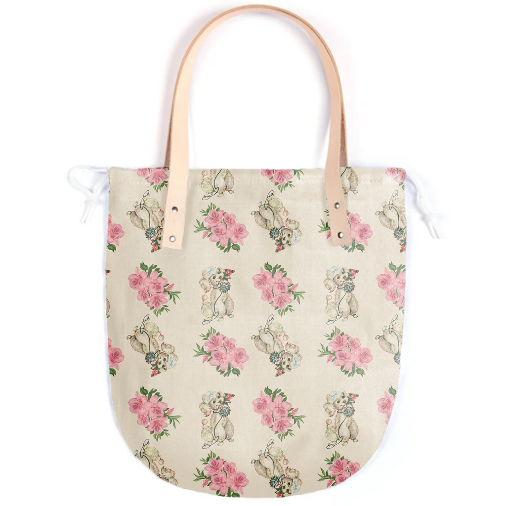 retro dog floral pattern ecru