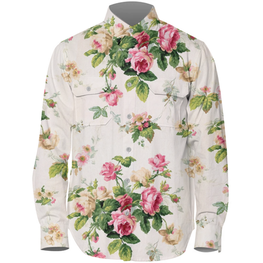 pink carnation rose flower vintage wallpaper repeat floral pattern workshirt