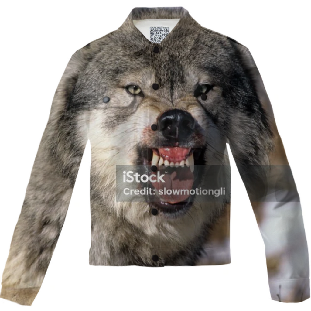 wolf showing teeth twill jacket