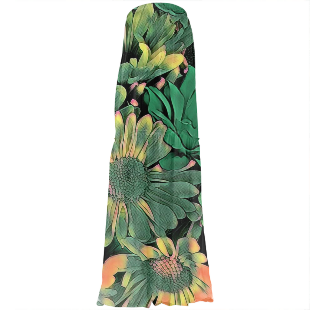 Green Blossoms Strapless Silk Dress