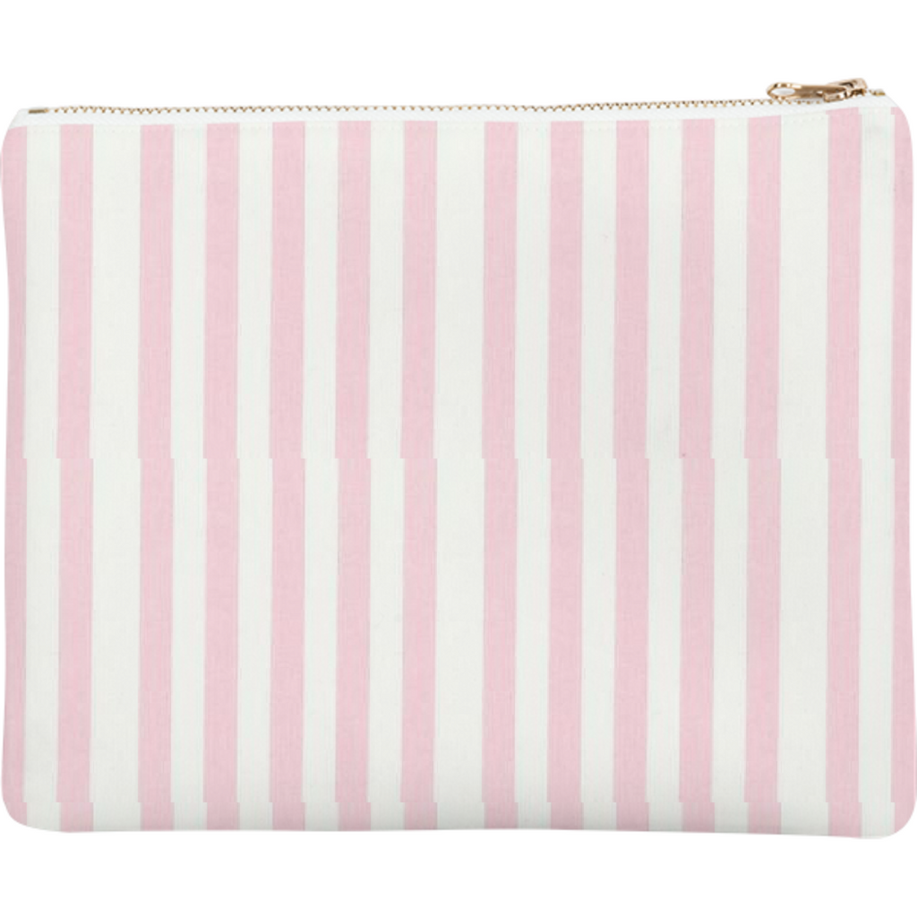 pink and white striped clutch