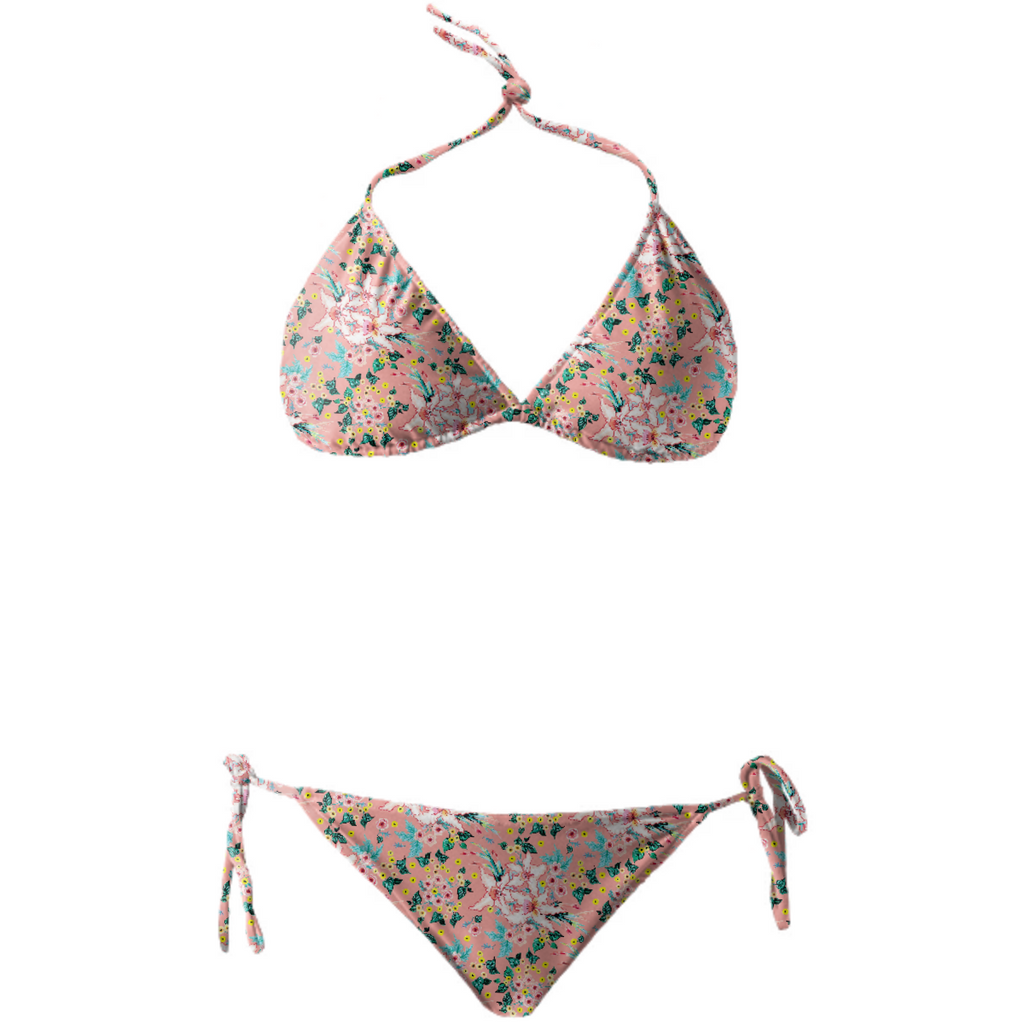 Tropical floral lilies on coral pink