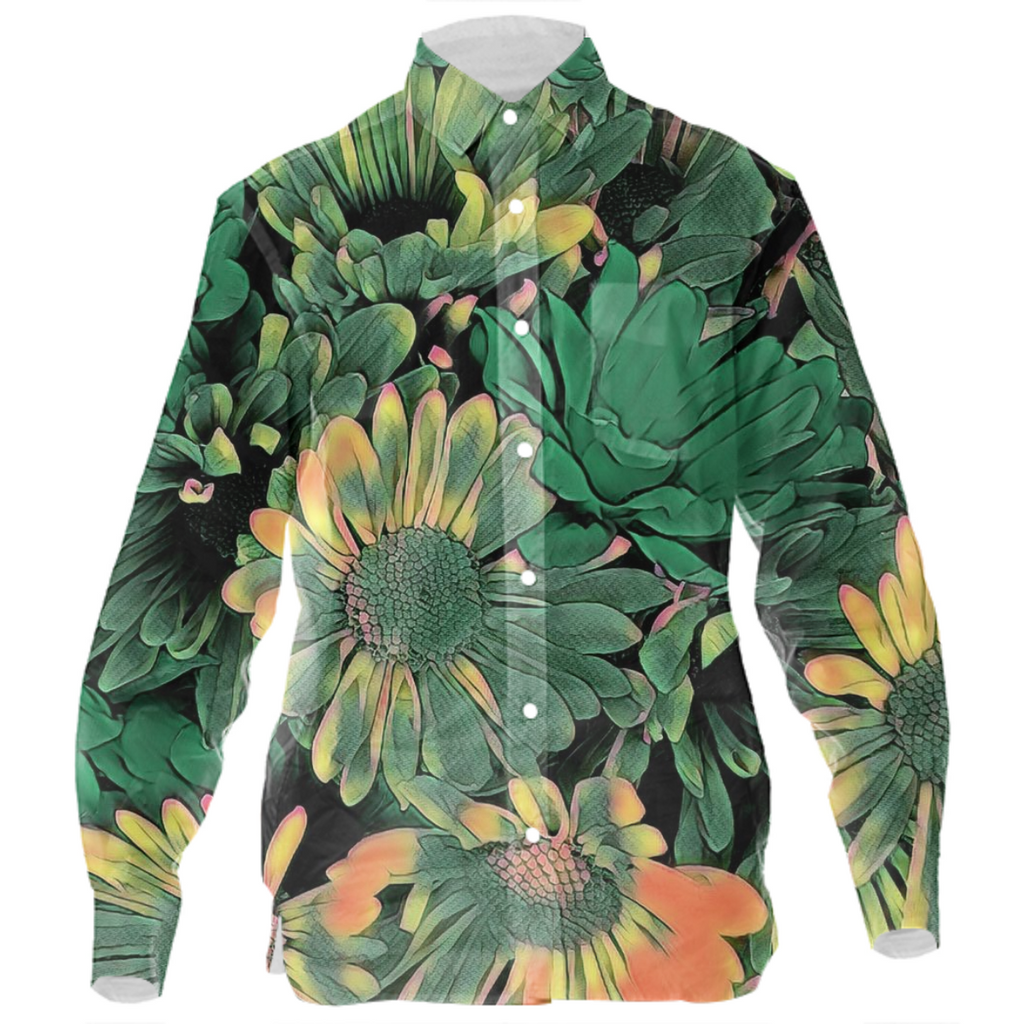 Green Blossoms Mens Button Down Shirt