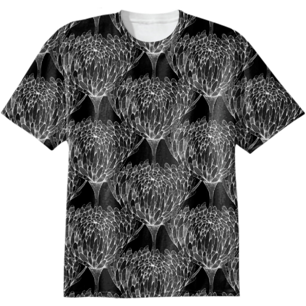 Chrysanthemum Crowd Black on black Cotton T-shirt