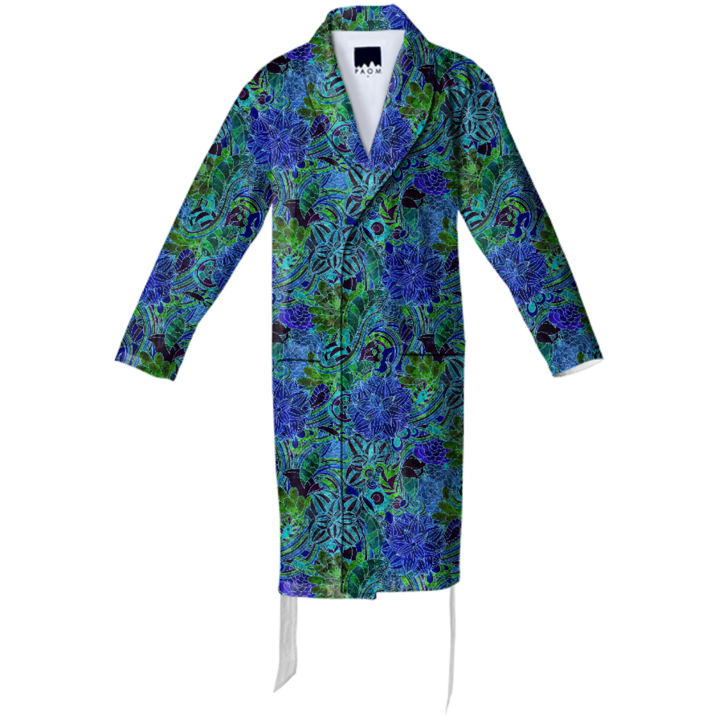 Blue Green Flower Pattern Cotton Robe
