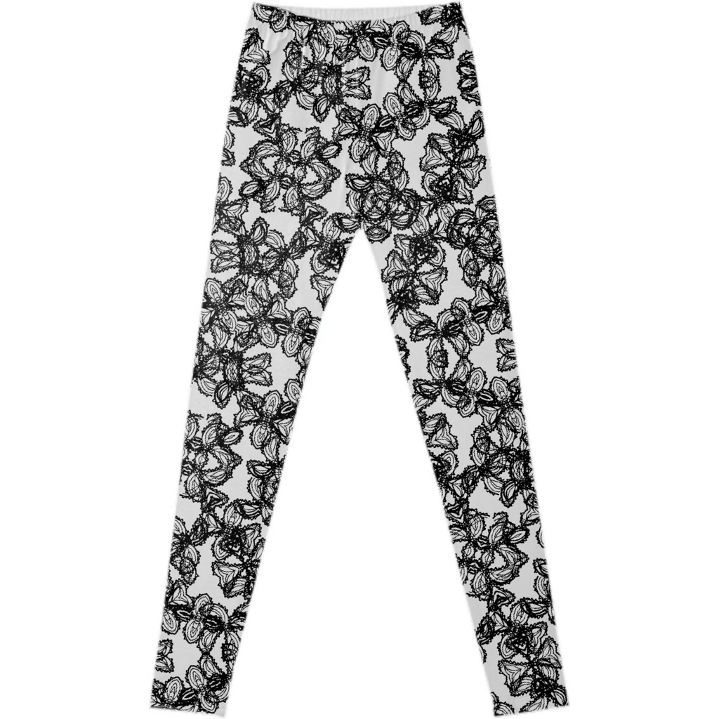 Stylized Botanical Motif Black and White Print