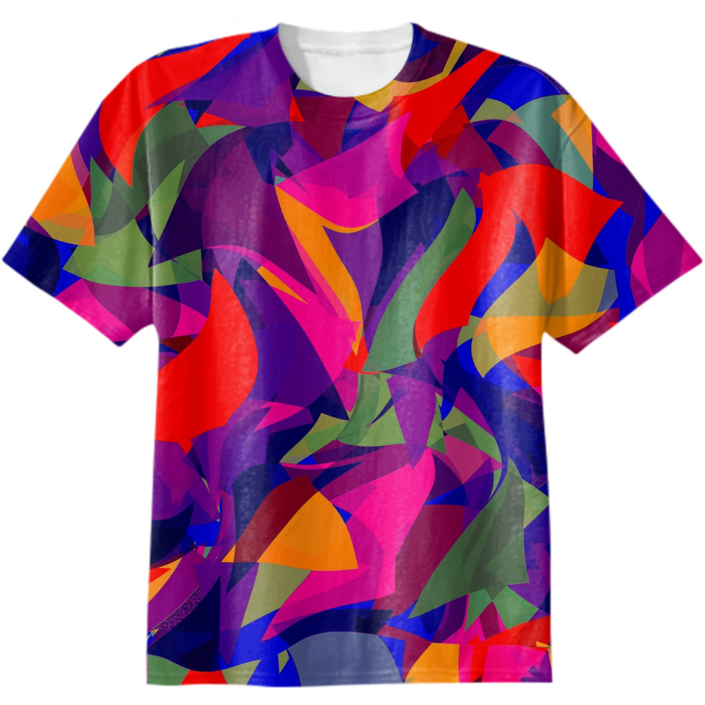 dancing triangles, multicolored, bright, fuchsia, abstract art