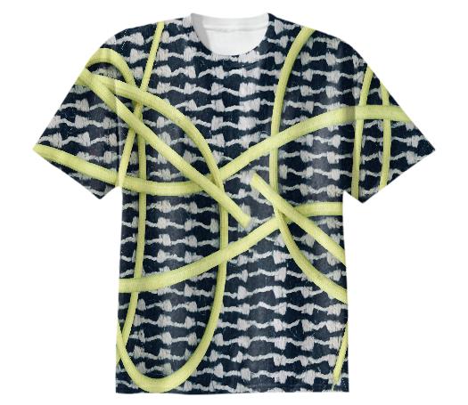 Patterered blue and yellow tee