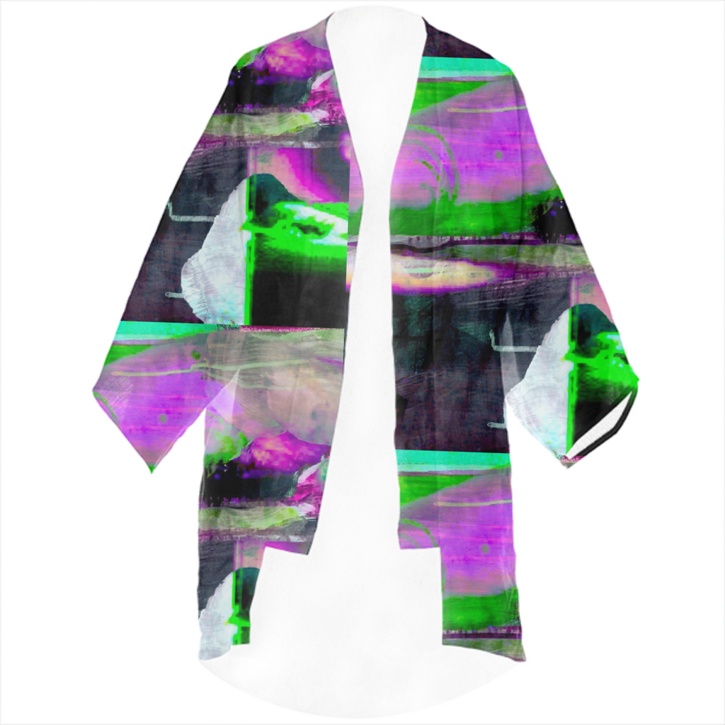 neon abstract linen kimono