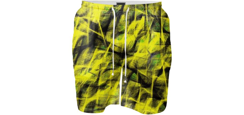 Black and Yellow Graffiti Splat Swim Shorts