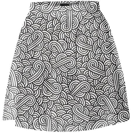 Black and white swirls doodles Summer Skirt