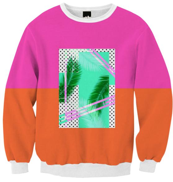 Palm Leaf Polka Dot Multi Colorblock Sweatshirt