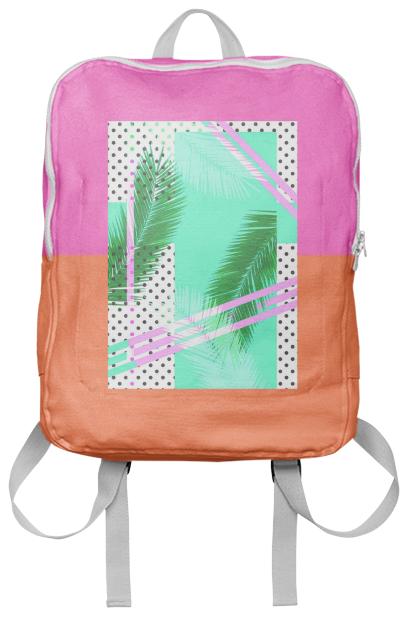 Palm Leaf Polka Dot Multi Colorblock Backpack