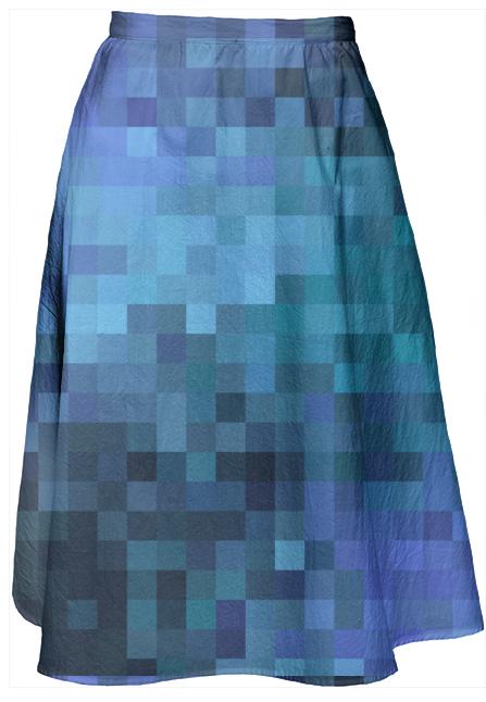 Blue Pixels Midi Skirt