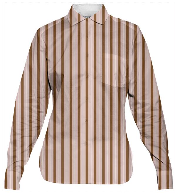 Women s Button Down Shirt Striped in Taupe and Peach