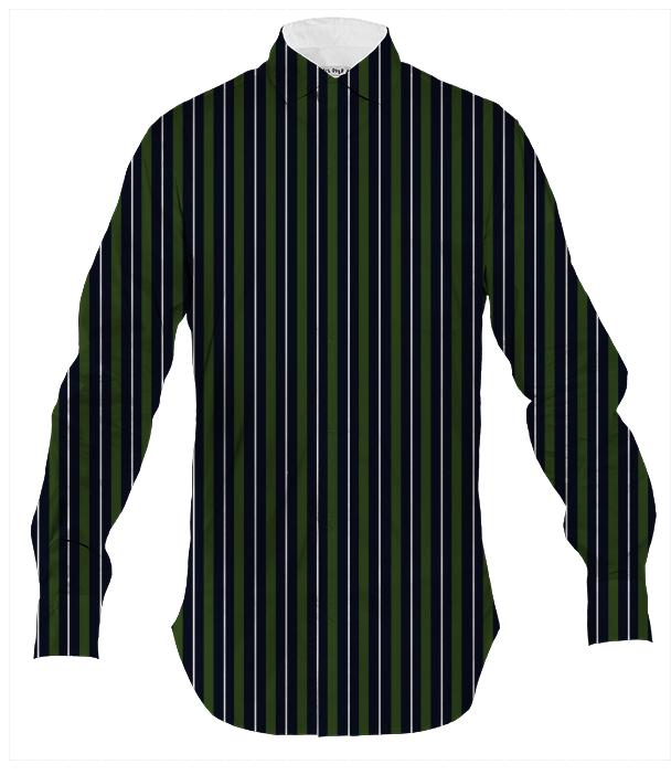 Men s Button Down Shirt Striped in Green and Navy