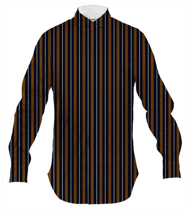 Men s Button Down Shirt Striped in Navy and Brown