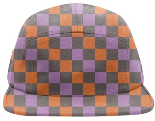 Abstract Checkered Basball Cap Taupe Ornage and Pinkact Flow in Yelo Black and Grey Baseball Cap