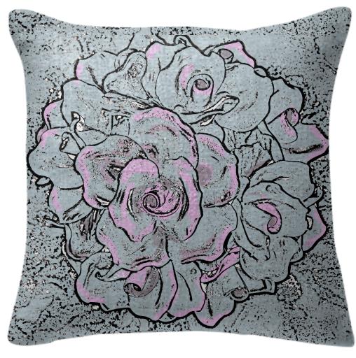Roses Pink and Gray Pillow