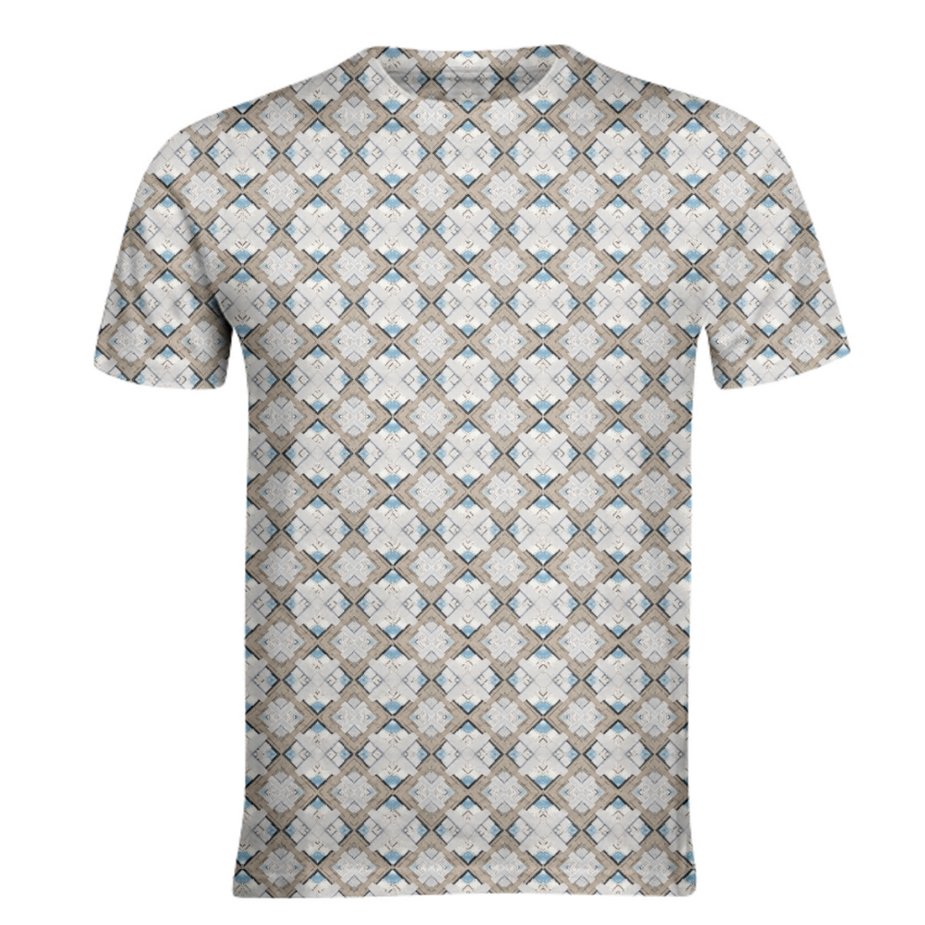 Tan White Blue Black Geometric