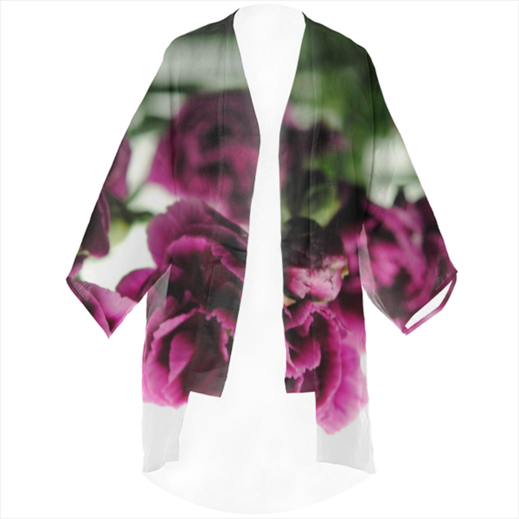 Purple Carnations Linen Kimono