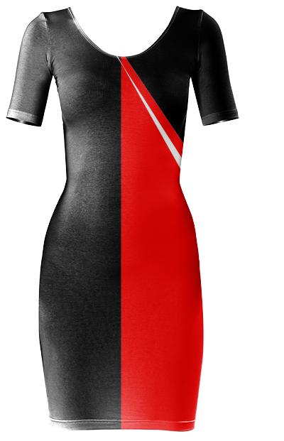 Jean Marie Bowcott Abstract Body Con Dress Rouge Noir Blanc