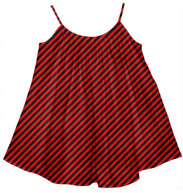 Black Red Small Stripe Tent Dress
