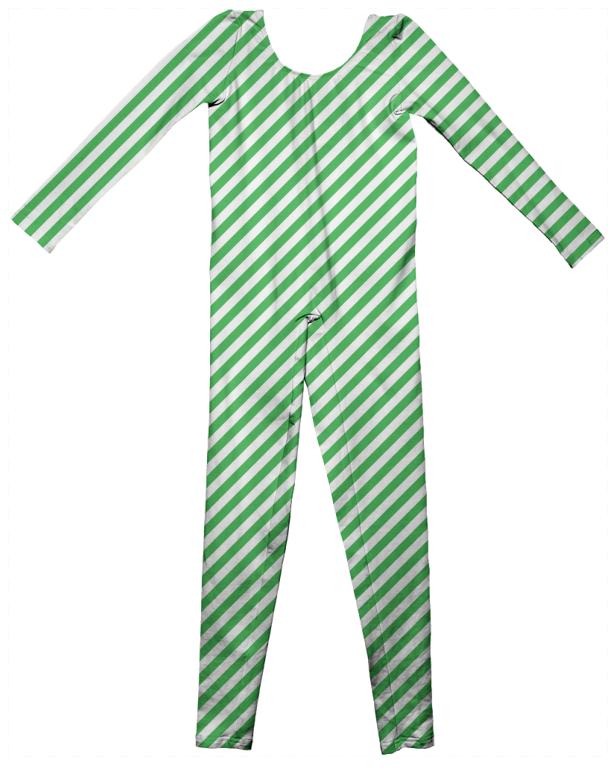 Green White Small Stripe Unitard