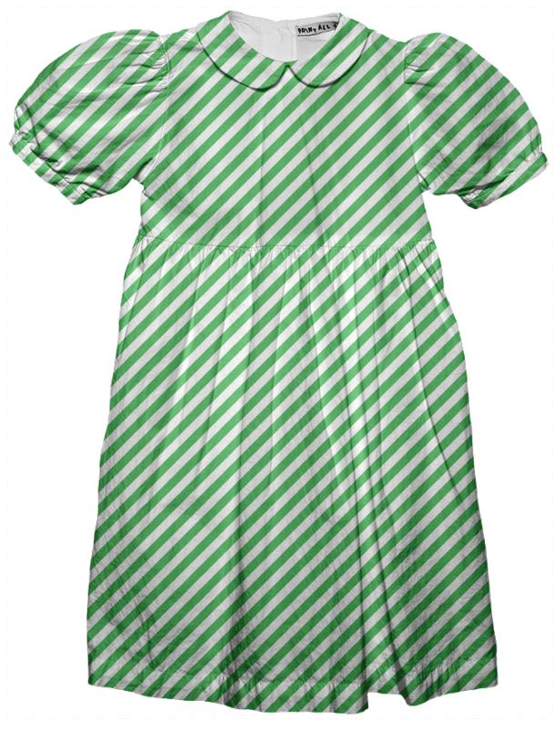 Green White Small Stripe Party Dress