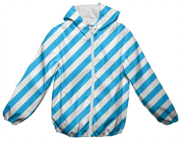 Blue White Stripe Rain Jacket
