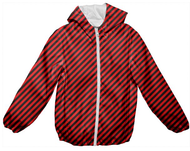 Black Red Small Stripe Rain Jacket