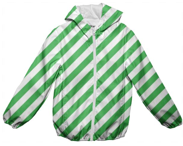 Green White Stripe Rain Jacket