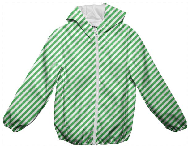 Green White Small Stripe Rain Jacket