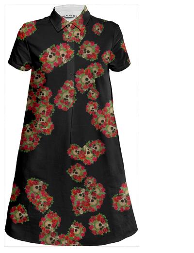 Skull Roses Random Fill Pattern Black