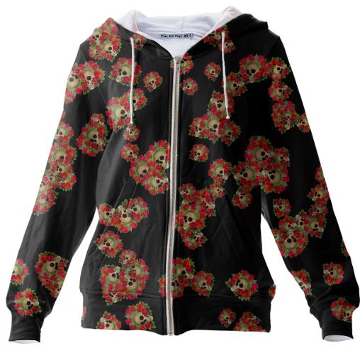 Skull Roses Random Fill Pattern Black